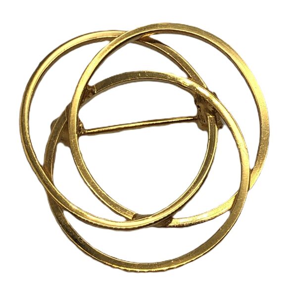 Vintage Gold Tone Three Circle Interlocking Geometric Brooch Pin Minimalist - Picture 1 of 2